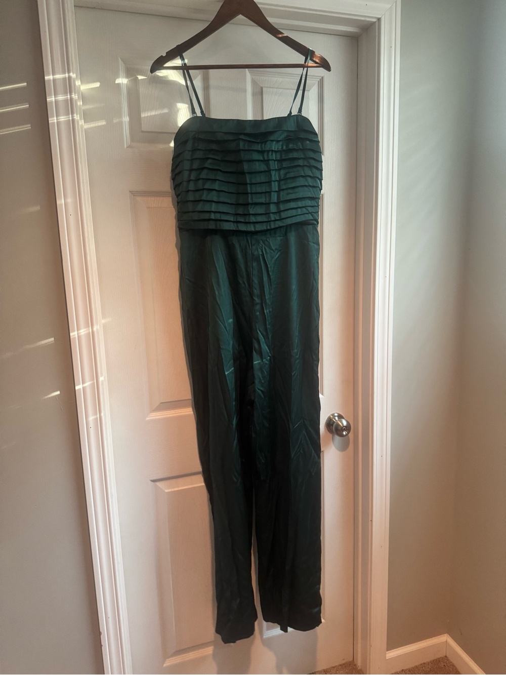 Abercrombie & Fitch Emerald Green Pleated Bodice Strapless Jumpsuit TALL